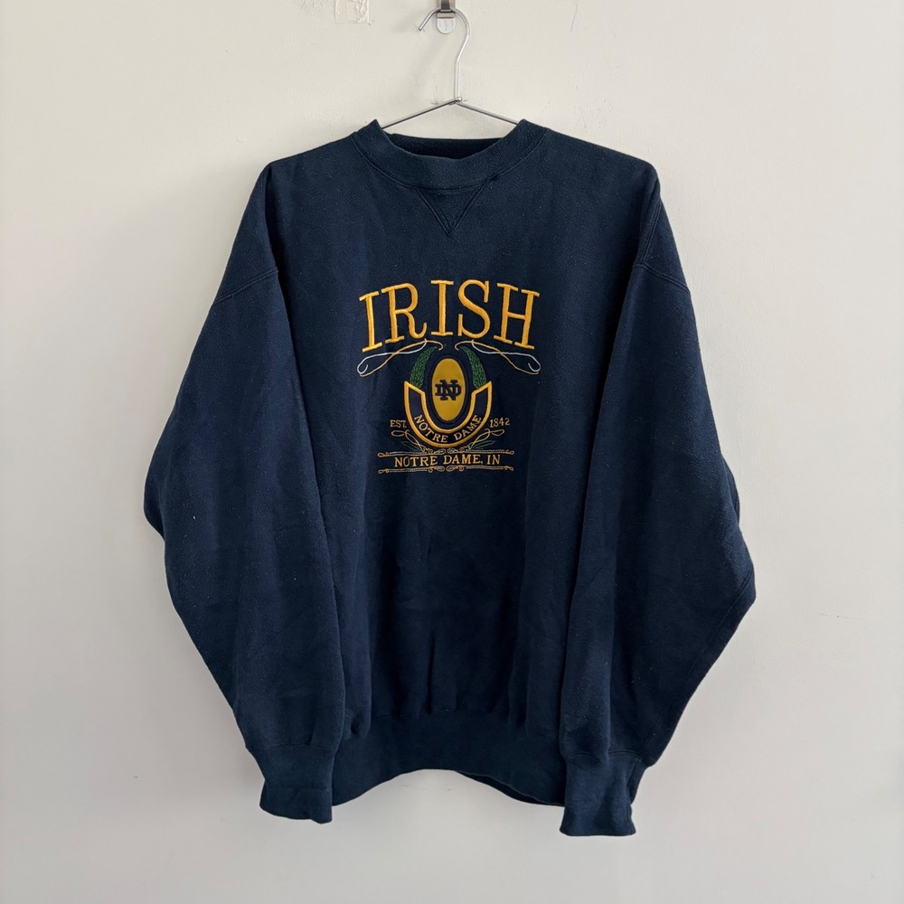Midwest Embroidery Notre Dame Irish Sweatshirt Navy Blue Mens Large